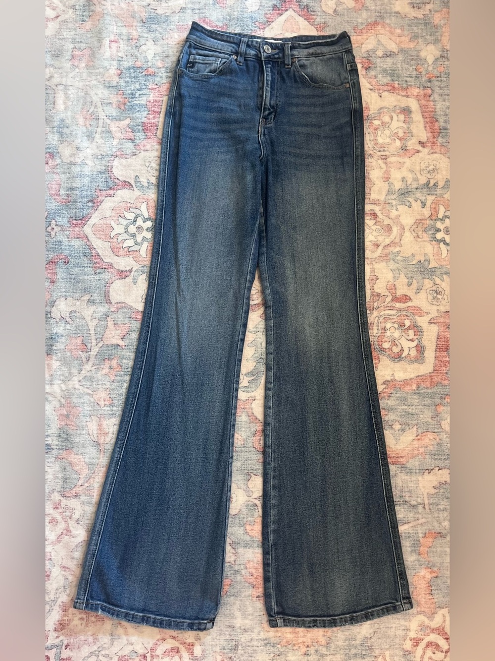 KanCan Women's Wide Leg Flare Jeans in Dark Blue Wash